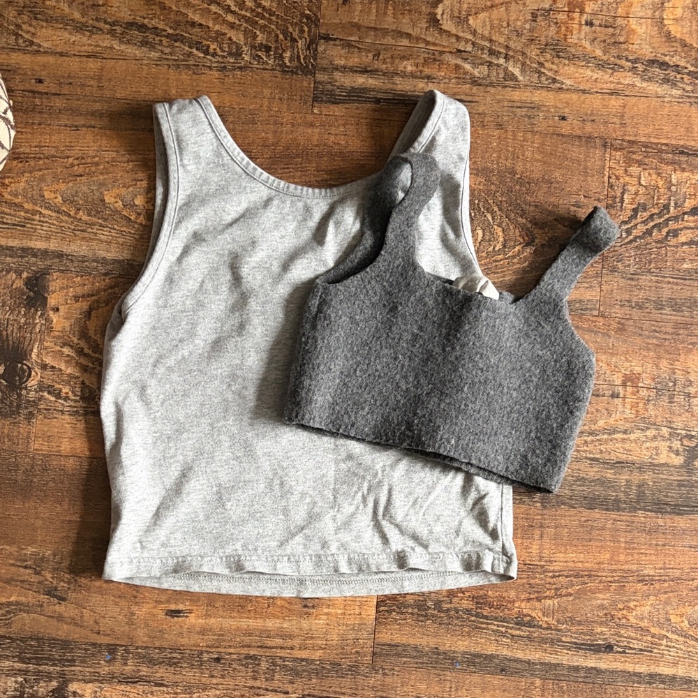 2 Grey Stretchy Halter/Crop Tops, small